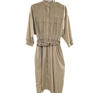 Lord & Taylor Beige Long Sleeve Dress with Embroidered Belt